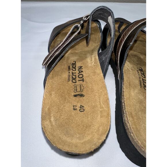 NWT Naot EUR 40 Jessica Toe Loop Slide Sandals Metallic Bronze Leather Strappy - Picture 11 of 12